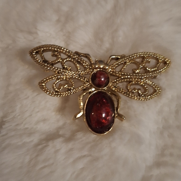 Monet Jewelry - Monet Designer Gold and Red Bee Brooch